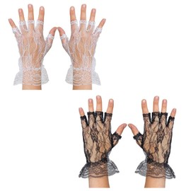 FDGGT 2 Pairs Fingerless Lace Gloves, Women's Lace Gloves, Hollow Gloves, Sexy Half Finger Gloves, Performance Party Dress Decoration, black