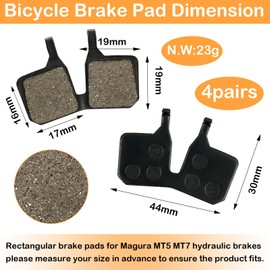 4 Pairs Cube Brake Pads, Magura Brake Pads, MTB Bicycle Brake Pads Disc Brake, High Performance Resin Rear Brake Pads Made of Metal for Magura MT5 MT7