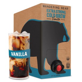 Wandering Bear Organic Vanilla Cold Brew Coffee On Tap, 96 fl oz - Extra Strong, Bold, Smooth, Unsweetened, Shelf-Stable, Ready to Drink, Gluten Free, & Vegan, Iced Cold Brewed Coffee Drinks
