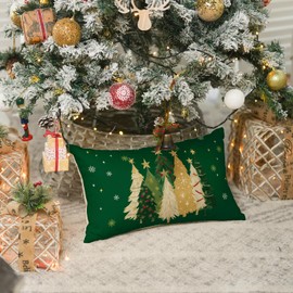 AVOIN colorlife Christmas Trees Star Green Throw Pillow Cover, 12 x 20 Inch Snowflake Seasonal Winter Holiday Cushion Case Decoration for Sofa Couch