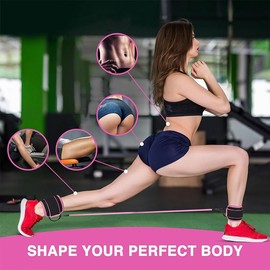Ankle Strap with Exercise Bands for Leg Butt Training Workout Equipment, Ankle Resistance Bands with Cuffs, Ankle Band Fitness Equipment for Legs, Glutes,1set.(Pink