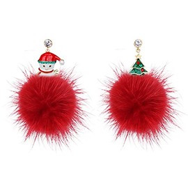 6 Pairs Pom Pom Earrings for Women Faux Fur Dangle Drop Earrings Set Jewelry Gifts for Teen Girls (red)