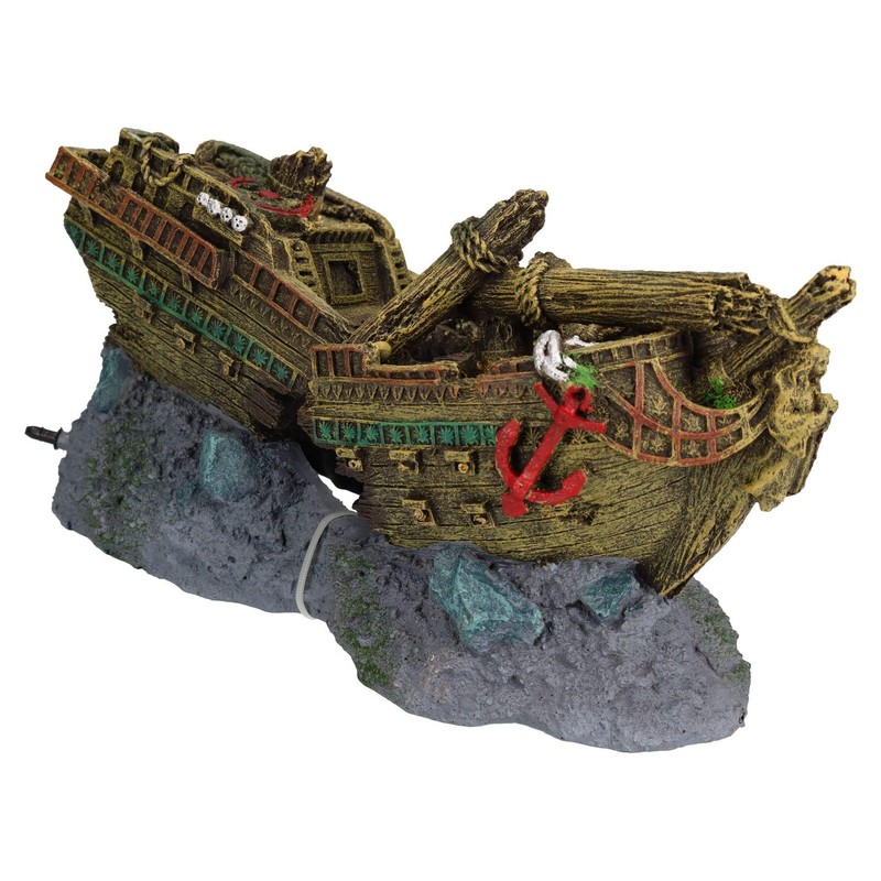 AB Tools Aquatic Aquarium Shipwreck bubbler Fish Tank Ornament 26x12x13cm