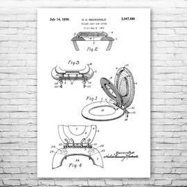 Toilet Seat & Cover Poster Print, Bathroom Art, Plumber Gift, Plumbing Decor, Toilet Blueprint, Handyman Gift Black & White (11 inch x 14 inch)