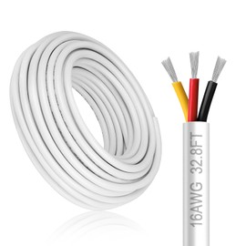 DEKIEVALE 16 Gauge 3 Conductor Electrical Wire, 32.8FT White Stranded Low Voltage 16/3 Cable PVC Case, 16 AWG Tinned Copper 3 Wire Cable, Flexible Extension Power Cord for LED Lamp Lighting Automotive