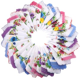 Women Cotton Handkerchiefs (Single-Sided Print) Ladies Vintage Soft Pocket Handkerchiefs with Floral(Multicoloured)