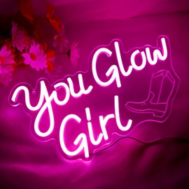 You Glow Girl Neon Sign for Wall Decor Pink Letters Light Up Sign Pink Signs for Girls Bedroom LED Art Wall Decor for Party Birthday Weeding Valentine's Day Gifts for Girls Size 13.8 * 8.3in（GLND259）