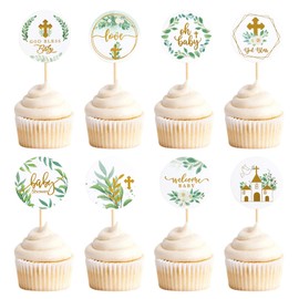 Keaziu 32 piezas Oh Baby - Decoración para cupcakes con diseño de hojas verdes para baby shower, Dios bendiga para niños, diseño de safari, bosque, selva, verano, tropical, Hawaii, decoración de cumpleaños