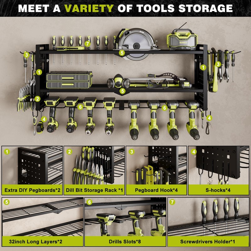 NattyDot Power Tool Organizer Wall Mount,Cordless Drill Hanger Storage Rack