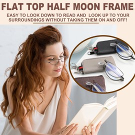 touk Half frame Reading Glasses Anti Blue Light, Folding Half Moon Readers with Portable Keychain Bags for Men Women 3 Pack Black/Gunmetal/Brown +1.0