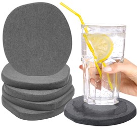 Irregularity Coasters Set of 6, Natural Diatomaceous Earth Absorbent Table Protectors for Drinks, Instant Dry Stone Drink Mats with Removable Desk Base (Grey)