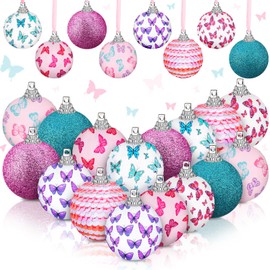 Zeyune 16 Pcs 1.97 Inch Spring Butterfly Hanging Ornaments Summer Tree Balls Decorations for Spring Summer Holiday Party Favors