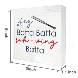 Batta Baseball Wood Box Sign Home Decor Rustic Baseball Lovers Wooden Box Sign Block Plaque for Wall Tabletop Desk Decoration