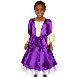 Pretend to Bee Kids Lady Victorian Dress - Purple Satin Princess Costume for Girls 7-9 Years | Fancy Dress Up for Toddlers | Royal Premium Costume