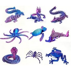 9PCS 3D Printed Dragon & Creature Figurine Set - Detailed Collector's Art Models for Desk Decor, Shelf Display (Red & Blue)