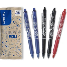 Pilot FriXion Clicker 0.7, Pack of 5, Colours 2 x Blue/Black, 1 x Red, Erasable Refillable Gel Rollerball Pen with Push Mechanism and Thermo-sensitive Ink, Medium Tip