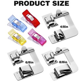 3 Sizes Wide Rolled Hem Pressure Foot Feet Hemmer Set 1/2in 3/4in, 1in for Brother, Singer Sewing Machine Accessories Other Low Shank Adapter Supplies
