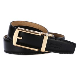 Tonywell Mens Leather Belt 30mm Wide Ratchet Belt with Automatic Buckle Size Adjustable … (Black Belt & Gold Buckle)