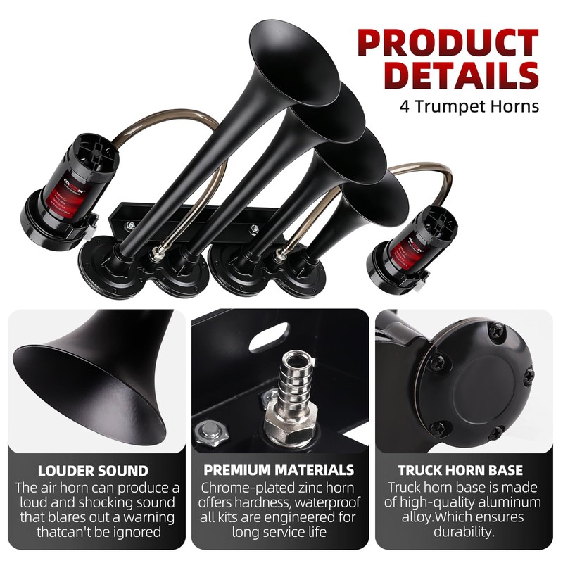 CENZHIWEN 12V Train Air Horn for Truck With 2 Compressors/4