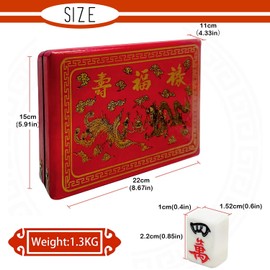 TourKing Chinese Mahjong Mah Jongg Set With 144PCS Mahjong Tile Set, 2PCS Dot Dice & 6.7” Wooden Carry Case for Travel, Family Gathering, Party