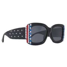 Freedom Shine, Bling Women’s Sunglasses with Genuine European Crystals, US Flag Colors, and 100% UV Protection Black Square Frame, NY Fifth Avenue