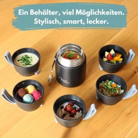 Milu® Thermal Food Container, 450/650/800 ml, Stainless Steel, Warmth Preservation, for Baby Food, Cereals to go, Thermal Lunch Box, Green (800 ml)