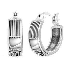 LeCalla 925 Sterling Silver Bali Hoop Earrings for Women | Small Vintage Inspired Antique Balinese Boho Hoop Earring with Click-Tops | Oxidized Silver Bali Intricate Pattern Hoops Earrings Jewelry Gifts for Her 15MM