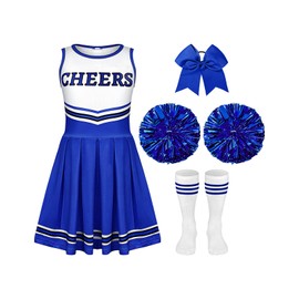 Set de Disfraz de Animadora para Niñas Vestido de Animadora para Fiesta de Halloween Regalos Cumpleaños Porrista (5-6 años)