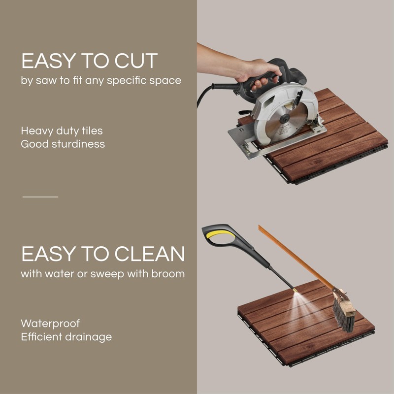 THYOI Premium Deck Tiles, Patio Flooring - Outdoor Waterproof Acacia