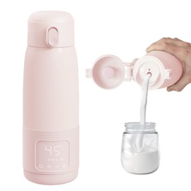 Baby Bottle Warmer, Quick Heating Baby Bottle Warmer, Temperature Control 37~55 °C with Digital Display, Portable Bottle Warmer, Large, 500 ml Capacity for Travel & Night Feeding (Light Pink Grey)