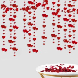 Ptenzor 52ft Red Glitter Heart Garland - Hanging Paper Streamer for Valentine's Day, Wedding, Bachelorette, Bridal Shower, Anniversary, Birthday & Party Decorations (4 Packs)