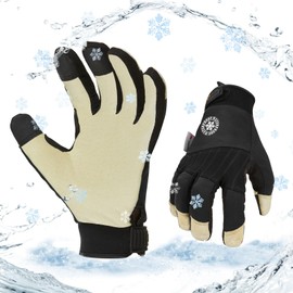 Vgo... Winter Waterproof Gloves Men in Leather, Utility Gloves in Cold Weather for Work Freezer Walking Building Multifunction,1 pair