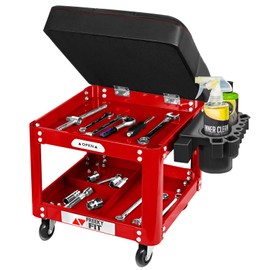 FreekyFit Rolling Creeper Garage Shop Seat for Men, Padded Mechanics Stool with Tool Tray Storage for Garage, Rolling Workshop Stool with Wheels, Auto Creeper Seat, 330 LBS Capacity, Heavy Duty, Red