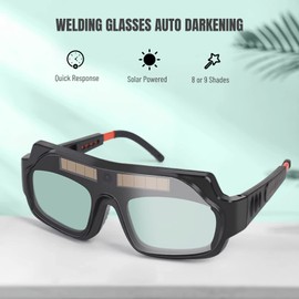 Auto Darkening Welding Goggles, 8 or 9 Shades, 0.1s Quick Dimming Welding Glasses, with 10 Alternative Lens