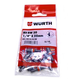 Würth 10x RW® 20 1/4 Inch x 25 mm Bits RW® 20 Drive Suitable for Würth Assy Screws 06147020 (10x RW20 Bit)