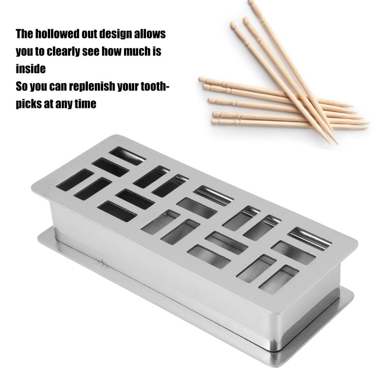 Stainless Steel Toothpick Holder Hollowed Out Rust Prevention Rectangle Toothpick