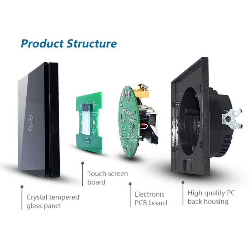 Black Touch Screen Wall Doorbell Switch EU Standard Wall Switch