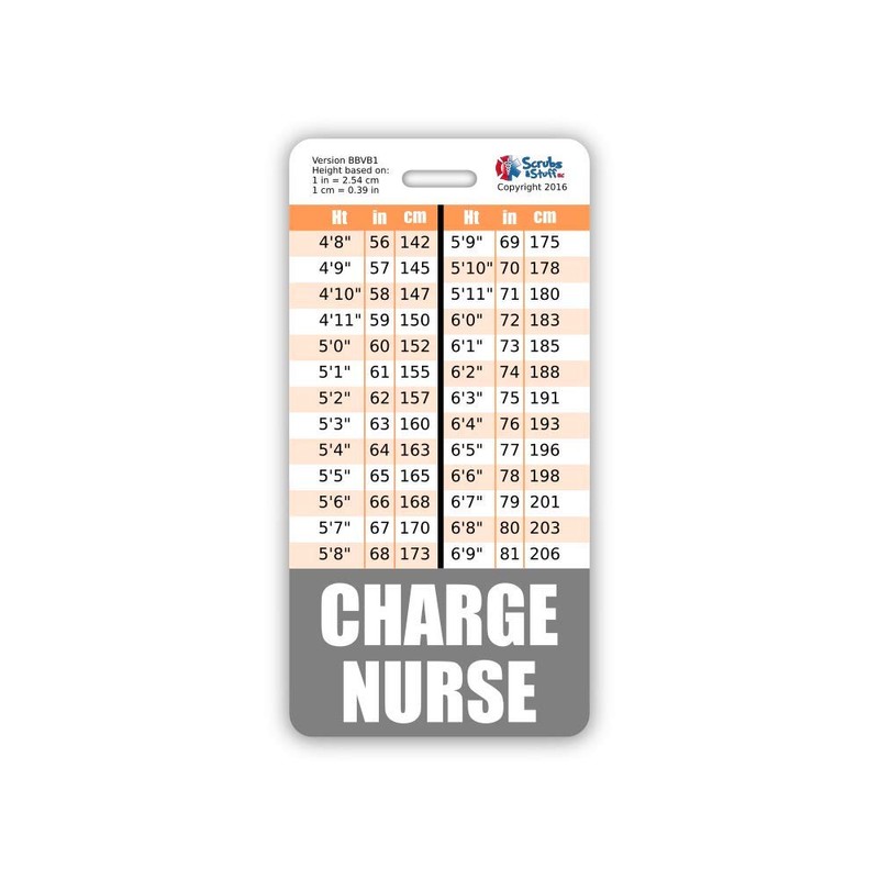 Charge Nurse Badge Buddy Vertical w/Height & Weight Conversion Charts