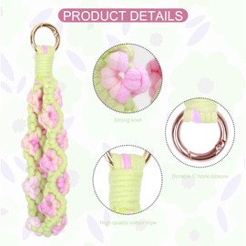 elephtree Boho Macrame Keychain Wristlet Keychain Weave Exquisite Keyring Holder Bracelet Handmade Wrist Lanyard for Women, Pink, no