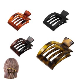 4 Pcs Flat Square Hair Clips,Square Flat Hair Claws for Women Girls,Curved Claw Clips for Women Girls,Women Non-Slip Duck Bill Hair Barrettes,Strong Hold Side Hair Clamps For Thick Thin Hair (A)