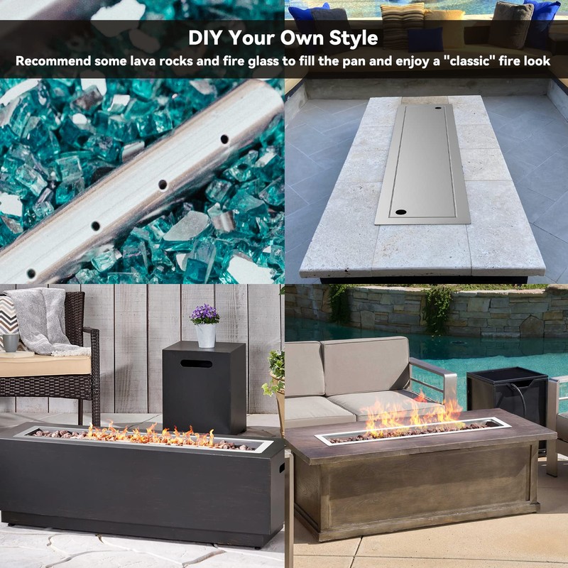 Skyflame Linear Stainless Steel Drop-in Fire Pit Pan and Burner