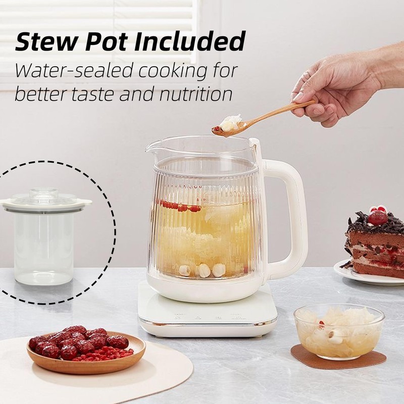 Health Pot, 1.5L Double-Layer Glass Electric Kettle with Stew Pot,