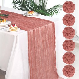 Fixwal 6 Pack Dusty Pink Cheesecloth Table Runners, Pleated Boho Gauze Table Runner, Long Semi-Transparent Table Decorations for Parties, Showers, Birthdays and Weddings(35x120 Inch)