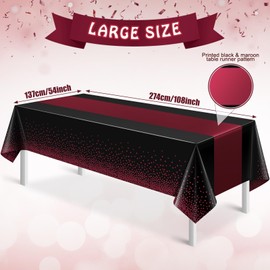 6Pcs Black and Maroon Tablecloth Party Decorations,Plastic Black Table Cloth Printed Maroon Table Runner Disposable Rectangle Table Cover for Birthday Wedding Graduation Anniversary Party,54x108Inch