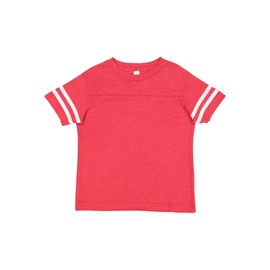 RABBIT SKINS Toddler Fine Jersey Short Sleeve Football Tee, Vintage Red/Blended White, 4T