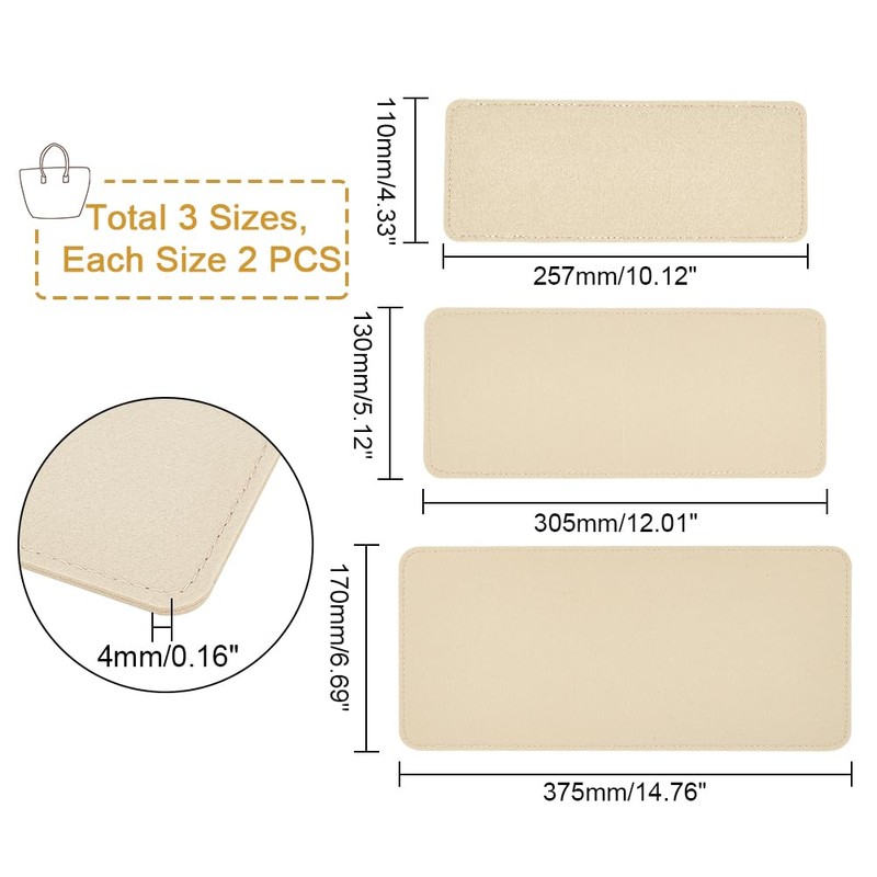 PH PandaHall 6pcs 3 Sizes Felt Bag Shaper, Rectangle Bag
