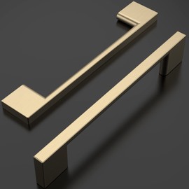 Amerdeco Pack of 6 Furniture Handles, Brushed Brass, 128 mm, Hole Spacing, Drawers, Zinc Alloy Handles for Kitchen Cabinets, Cupboard Handles, Drawer Handles, Door Handles for Kitchen Cabinets,