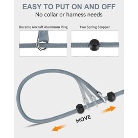 Joytale Tangle-Free Slip Leads for Dogs, 6 FT Slip Leash with Padded Double Handle, Reflective Nylon Training Leash for Small Medium Dogs 15-40 Lbs, Gray