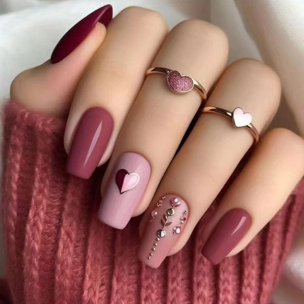 Unbranded 24 Pcs Wine Red Press on Nails Medium Square
