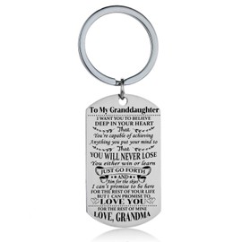 Granddaughter Keychain Key Ring Believe Inspirational Gifts from Grandma Grandmother Birthday Graduation Christmas Gifts Jewelry Grandma To Granddaughter Gifts
